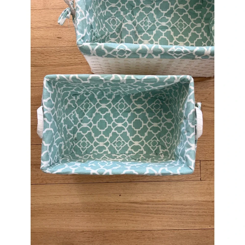 Waverly Nesting Storage Baskets Set of 2 Teal/White NEW